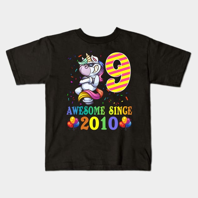 9 Years Old 9th Birthday Unicorn Dabbing Kids T-Shirt by Danielsmfbb